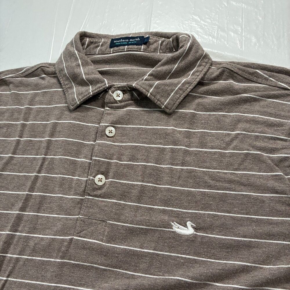 Southern Marsh Men Small Golf Polo Striped Performance Stretch Grey Short Sleeve